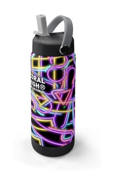 Coral High 650 ml Kız Çocuk Siyah Çok Renkli Neon Desenli Çelik Suluk/Matara (Pipetli) 38330