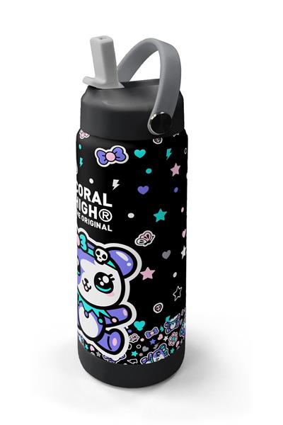 Coral High 650 ml Kız Çocuk Siyah Mor Ayıcık Baskılı Çelik Suluk/Matara (Pipetli) 38324