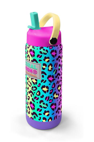 Coral High 650 ml Kız Çocuk Yeşil Mor Leopar Desenli Çelik Suluk/Matara (Pipetli) 38380