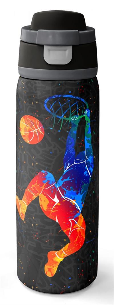 Coral High 800 ml Erkek Çocuk Gri Turuncu Basketbol Desenli Pipetli ve Direkt İçim Çelik Termos/Matara - 38532