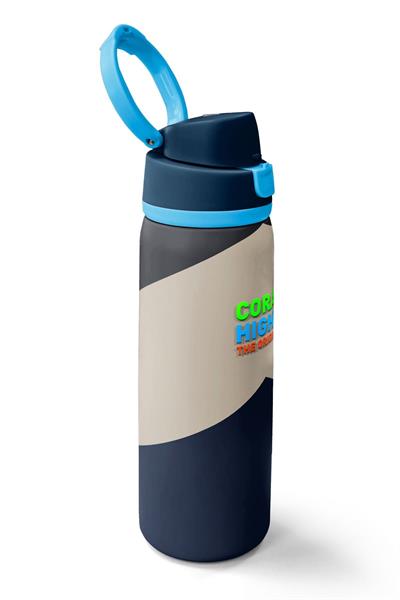 Coral High 800 ml Erkek Çocuk Lacivert Bej Renkli Çizgili Pipetli ve Direkt İçim Çelik Termos/Matara - 38553