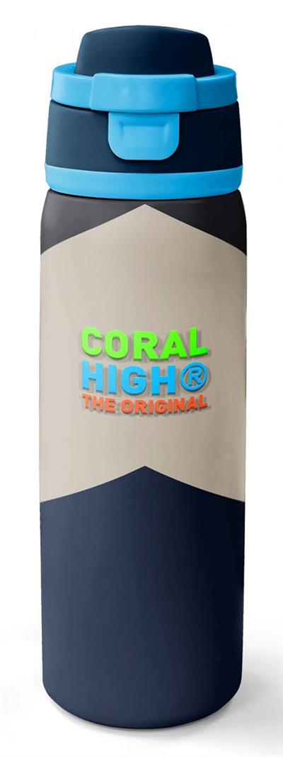 Coral High 800 ml Erkek Çocuk Lacivert Bej Renkli Çizgili Pipetli ve Direkt İçim Çelik Termos/Matara - 38553