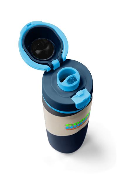 Coral High 800 ml Erkek Çocuk Lacivert Bej Renkli Çizgili Pipetli ve Direkt İçim Çelik Termos/Matara - 38553