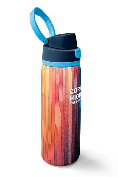 Coral High 800 ml Erkek Çocuk Lacivert Çok Renkli Çizgi Desenli Pipetli ve Direkt İçim Çelik Termos/Matara - 38550