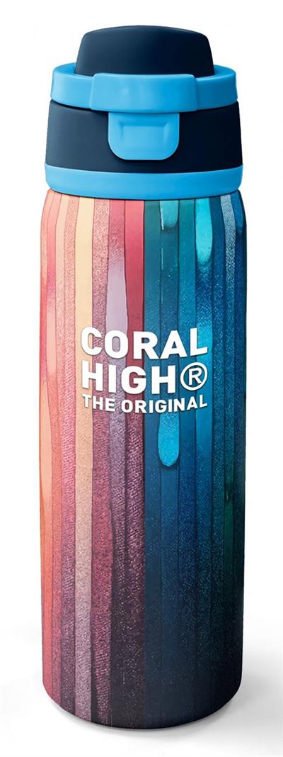Coral High 800 ml Erkek Çocuk Lacivert Çok Renkli Çizgi Desenli Pipetli ve Direkt İçim Çelik Termos/Matara - 38550