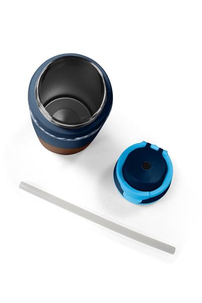 Coral High 800 ml Erkek Çocuk Lacivert Kahverengi Desenli Pipetli ve Direkt İçim Çelik Termos/Matara - 38514