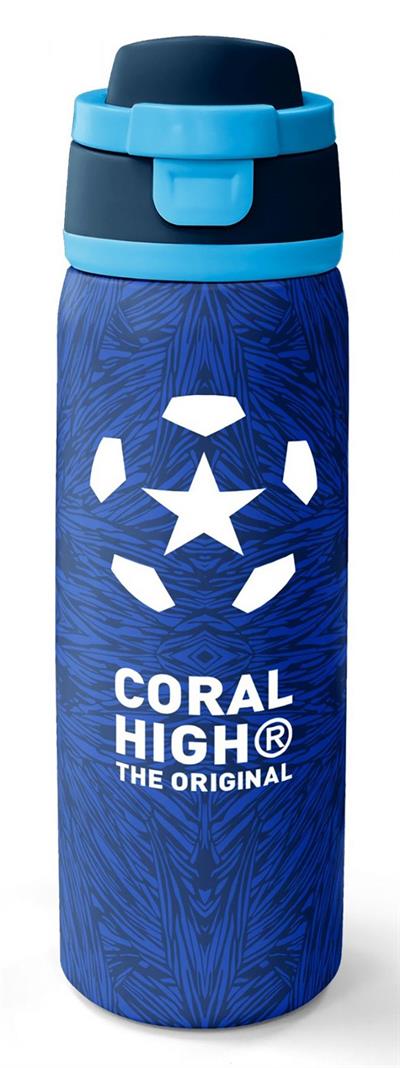 Coral High 800 ml Erkek Çocuk Lacivert Mavi Futbol Desenli Pipetli ve Direkt İçim Çelik Termos/Matara - 38557