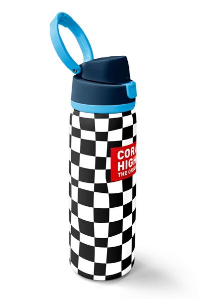 Coral High 800 ml Erkek Çocuk Lacivert Siyah Beyaz Dama Desenli Pipetli ve Direkt İçim Çelik Termos/Matara - 38512