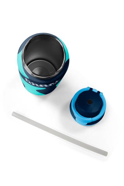 Coral High 800 ml Erkek Çocuk Lacivert Turkuaz Renkli Çizgili Pipetli ve Direkt İçim Çelik Termos/Matara - 38546
