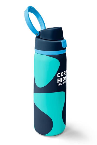 Coral High 800 ml Erkek Çocuk Lacivert Turkuaz Renkli Çizgili Pipetli ve Direkt İçim Çelik Termos/Matara - 38546