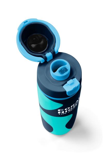 Coral High 800 ml Erkek Çocuk Lacivert Turkuaz Renkli Çizgili Pipetli ve Direkt İçim Çelik Termos/Matara - 38546