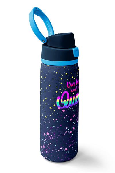 Coral High 800 ml Erkek Çocuk Mor Mavi Baskılı Pipetli ve Direkt İçim Çelik Termos/Matara - 38524