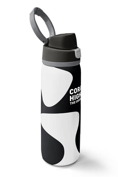 Coral High 800 ml Erkek Çocuk Renkli Çizgili Siyah Beyaz Pipetli ve Direkt İçim Çelik Termos/Matara - 38547