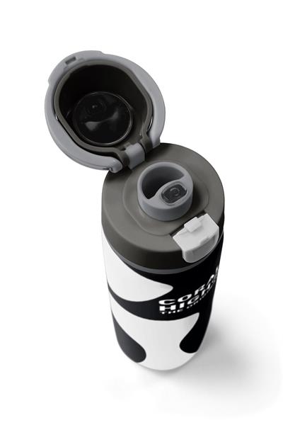 Coral High 800 ml Erkek Çocuk Renkli Çizgili Siyah Beyaz Pipetli ve Direkt İçim Çelik Termos/Matara - 38547
