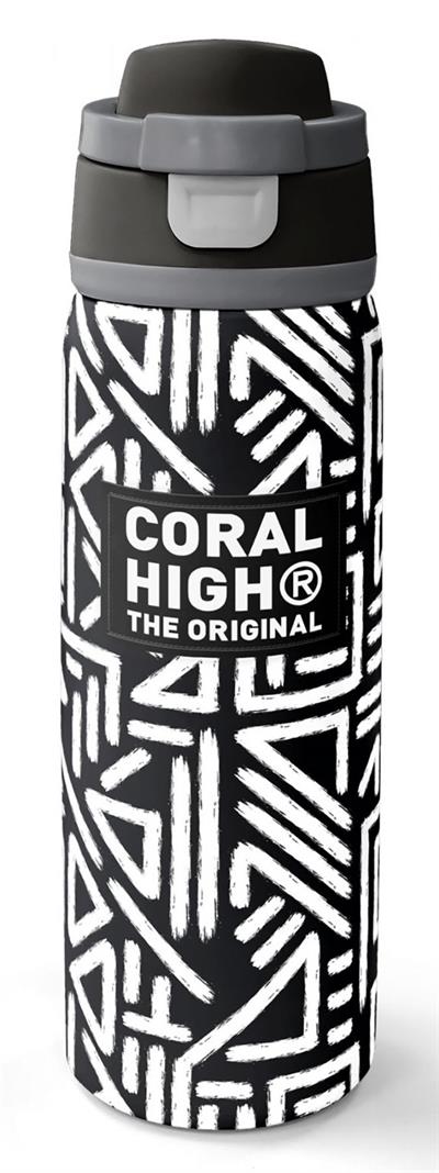 Coral High 800 ml Erkek Çocuk Siyah Beyaz Geometrik Şekiller Pipetli ve Direkt İçim Çelik Termos/Matara - 38542