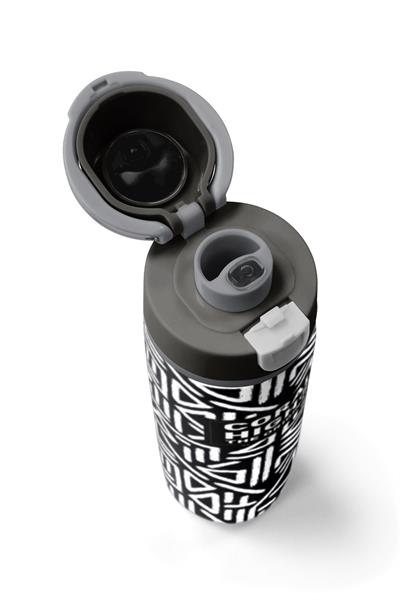 Coral High 800 ml Erkek Çocuk Siyah Beyaz Geometrik Şekiller Pipetli ve Direkt İçim Çelik Termos/Matara - 38542