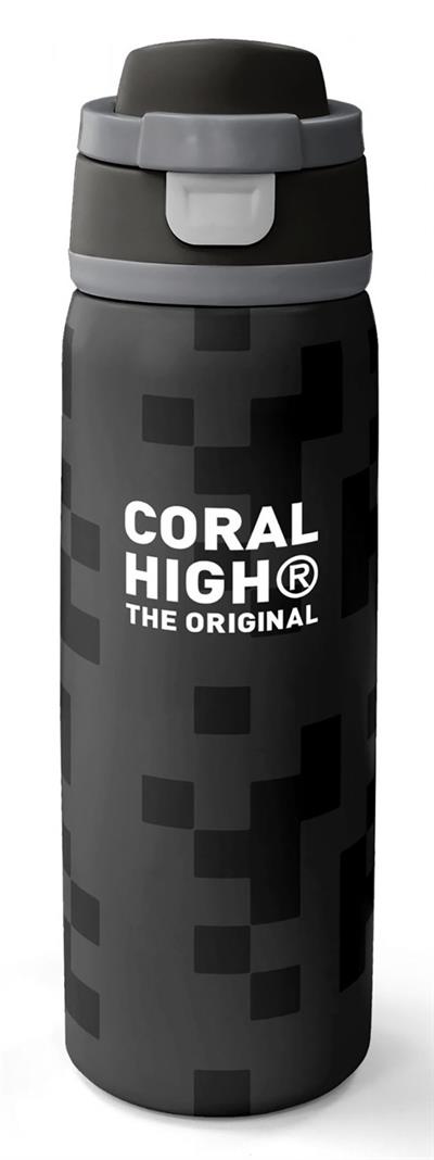 Coral High 800 ml Erkek Çocuk Siyah Blok Desenli Pipetli ve Direkt İçim Çelik Termos/Matara - 38554