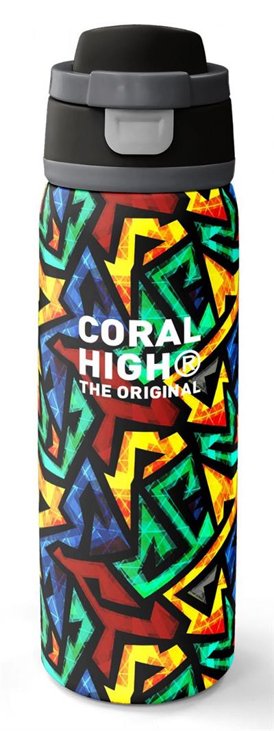 Coral High 800 ml Erkek Çocuk Siyah Grafiti Desenli Pipetli ve Direkt İçim Çelik Termos/Matara - 38522