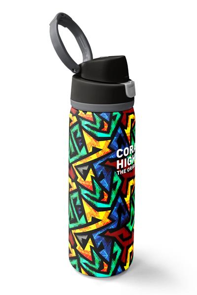 Coral High 800 ml Erkek Çocuk Siyah Grafiti Desenli Pipetli ve Direkt İçim Çelik Termos/Matara - 38522
