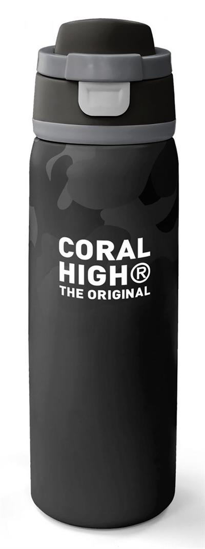 Coral High 800 ml Erkek Çocuk Siyah Gri Kamuflaj Desenli Pipetli ve Direkt İçim Çelik Termos/Matara - 38516