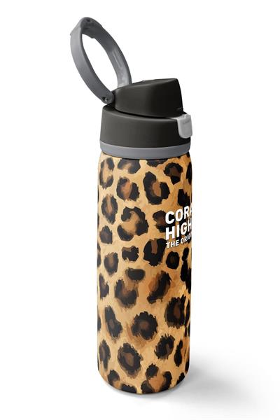 Coral High 800 ml Kız Çocuk Kahverengi Leopar Baskılı Pipetli ve Direkt İçim Çelik Termos/Matara - 38541