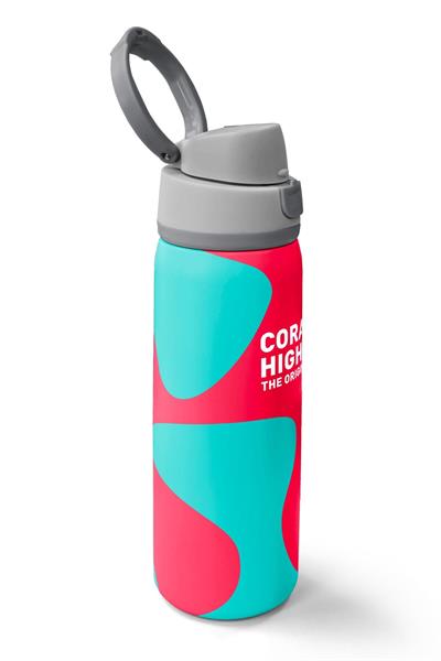 Coral High 800 ml Kız Çocuk Kırmızı Turkuaz Renkli Çizgili Pipetli ve Direkt İçim Çelik Termos/Matara - 38545