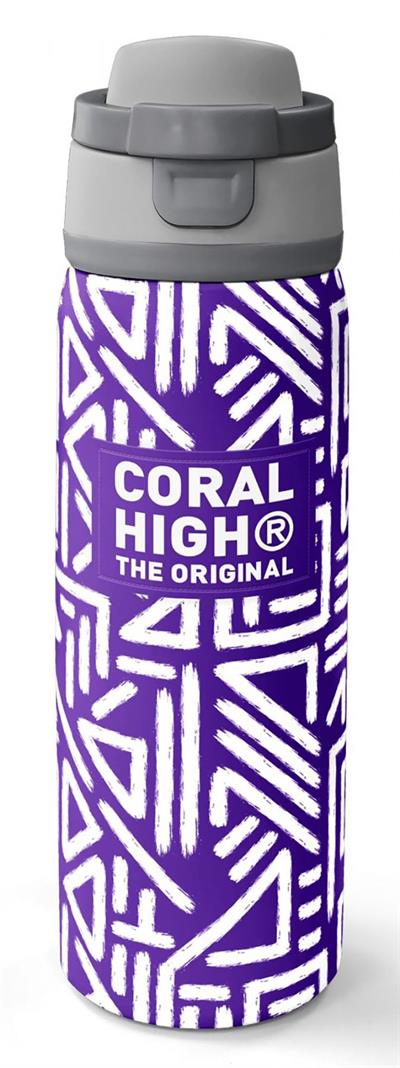 Coral High 800 ml Kız Çocuk Mor Beyaz Geometrik Şekiller Pipetli ve Direkt İçim Çelik Termos/Matara - 38543