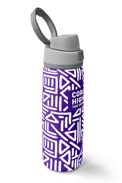 Coral High 800 ml Kız Çocuk Mor Beyaz Geometrik Şekiller Pipetli ve Direkt İçim Çelik Termos/Matara - 38543