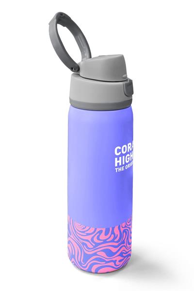 Coral High 800 ml Kız Çocuk Mor Dalga Desenli Pipetli ve Direkt İçim Çelik Termos/Matara - 38505