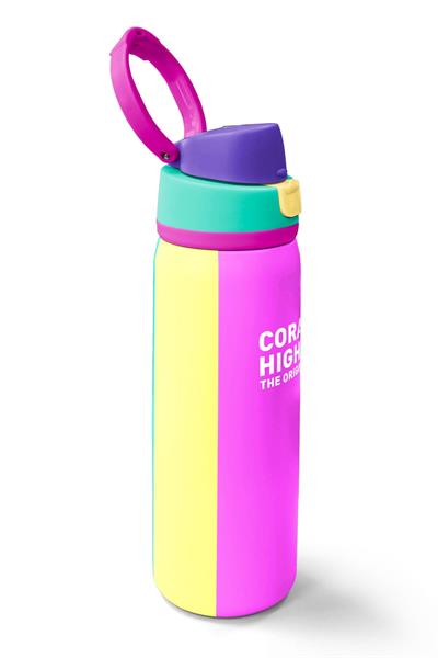 Coral High 800 ml Kız Çocuk Mor Yeşil Pembe Çok Renkli Pipetli ve Direkt İçim Çelik Termos/Matara - 38537