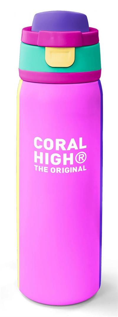 Coral High 800 ml Kız Çocuk Mor Yeşil Pembe Çok Renkli Pipetli ve Direkt İçim Çelik Termos/Matara - 38537