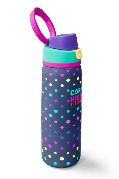 Coral High 800 ml Kız Çocuk Puantiyeli Lacivert Desenli Pipetli ve Direkt İçim Çelik Termos/Matara - 38534