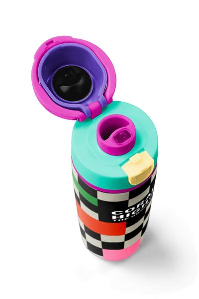 Coral High 800 ml Kız Çocuk Siyah Beyaz Dama Desenli Pipetli ve Direkt İçim Çelik Termos/Matara - 38504