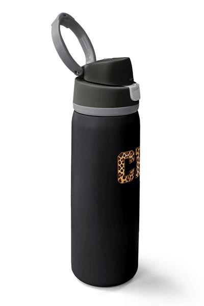 Coral High 800 ml Kız Çocuk Siyah Kahverengi Leopar CH Desenli Pipetli ve Direkt İçim Çelik Termos/Matara - 38506