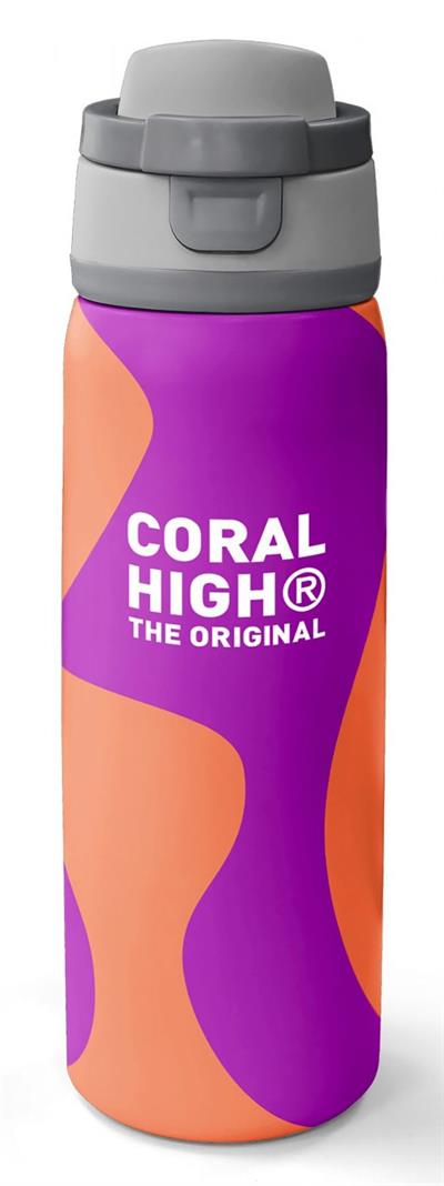 Coral High 800 ml Kız Çocuk Turuncu Mor Renkli Çizgili Pipetli ve Direkt İçim Çelik Termos/Matara - 38544