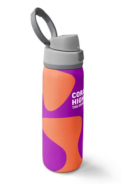 Coral High 800 ml Kız Çocuk Turuncu Mor Renkli Çizgili Pipetli ve Direkt İçim Çelik Termos/Matara - 38544