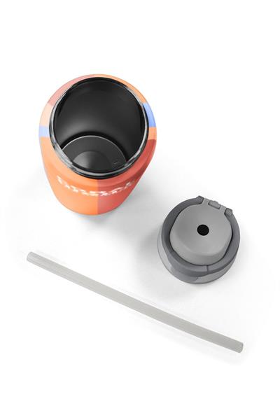 Coral High 800 ml Kız Çocuk Turuncu Sarı Mavi Renkli Çizgili Pipetli ve Direkt İçim Çelik Termos/Matara - 38540