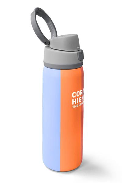 Coral High 800 ml Kız Çocuk Turuncu Sarı Mavi Renkli Çizgili Pipetli ve Direkt İçim Çelik Termos/Matara - 38540