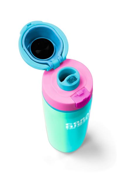 Coral High 800 ml Kız Çocuk Yeşil Pembe Sarı Çizgi Desenli Pipetli ve Direkt İçim Çelik Termos/Matara - 38519
