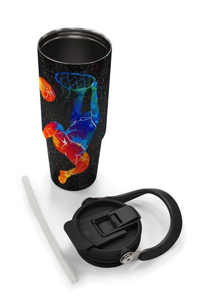 Coral High 900 ml Erkek Çocuk Gri Turuncu Basketbol Desenli Çelik Termos /Matara - 38712