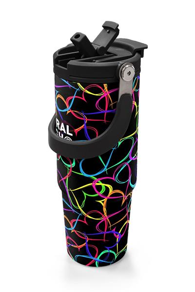 Coral High 900 ml Kız Çocuk Kalp Baskılı Siyah Pembe Çelik Termos /Matara - 38727