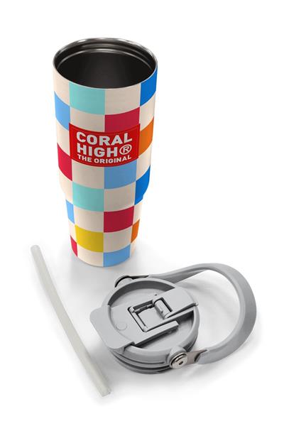 Coral High 900 ml Kız Çocuk Kırmızı Çok Renkli Dama Desenli Çelik Termos /Matara - 38702