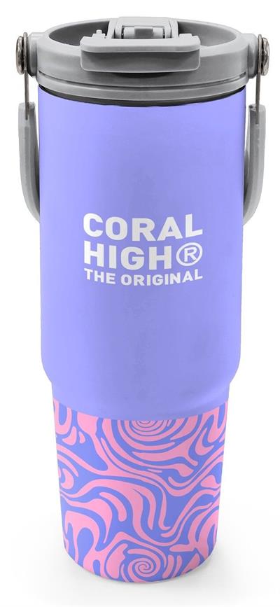 Coral High 900 ml Kız Çocuk Mor Dalga Desenli Çelik Termos /Matara - 38704