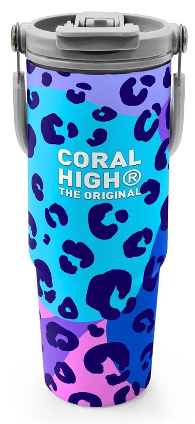 Coral High 900 ml Kız Çocuk Mor Leopar Baskılı Çelik Termos /Matara - 38709