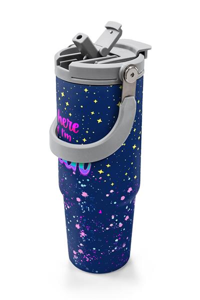 Coral High 900 ml Kız Çocuk Mor Mavi Baskılı Çelik Termos /Matara - 38710