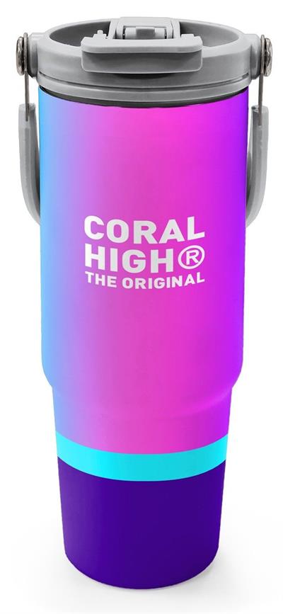 Coral High 900 ml Kız Çocuk Mor Pembe Renkli Çizgili Çelik Termos /Matara - 38723
