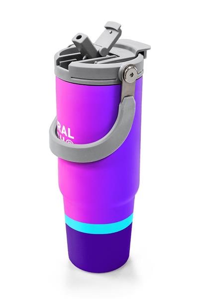 Coral High 900 ml Kız Çocuk Mor Pembe Renkli Çizgili Çelik Termos /Matara - 38723