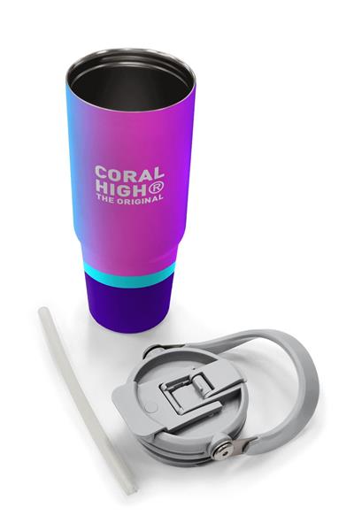 Coral High 900 ml Kız Çocuk Mor Pembe Renkli Çizgili Çelik Termos /Matara - 38723