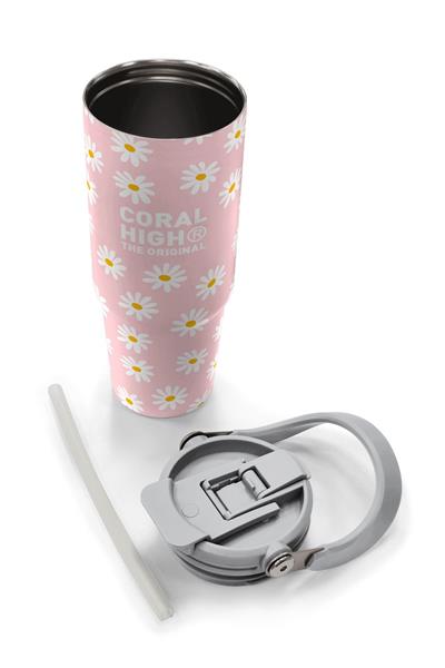 Coral High 900 ml Kız Çocuk Pembe Beyaz Papatya Desenli Çelik Termos /Matara - 38701