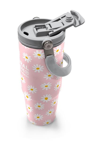 Coral High 900 ml Kız Çocuk Pembe Beyaz Papatya Desenli Çelik Termos /Matara - 38701